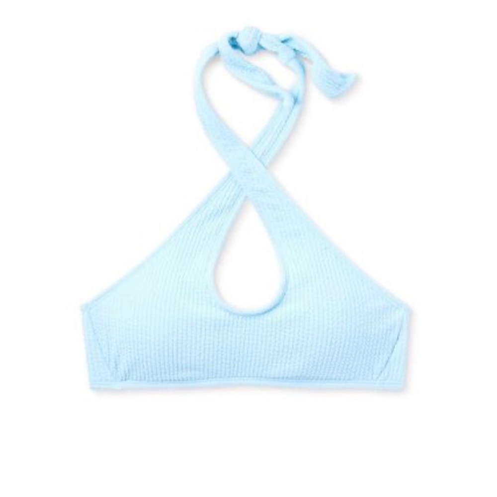 BIKINI TOP WOMENS CROSS FRONT HALTER LIGHT BLUE WILD FABLE SWIMSUIT NWT